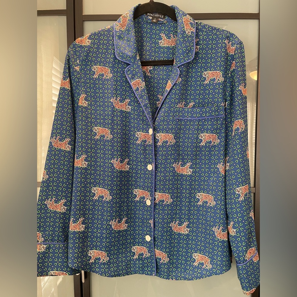 J. Crew Blue Shirt with Tiger Pattern